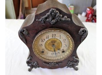 Antique Ingrahm  Mantel Clock, Working Order, Only Chimes On The 1/2 Hour. Marbleite #5