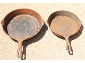 2 Pieces Vintage Griswold Cast Iron Skillets, #7 & #10  Repair Done To #10 Pan Handle