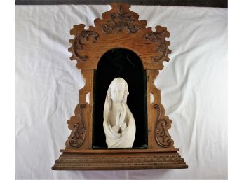 Madonna In Antique Wooden Clock Case