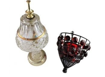Vintage Hanging Votive Candle Holder, Red Crystal Shines Bright In Light. Vintage Dresser Lamp