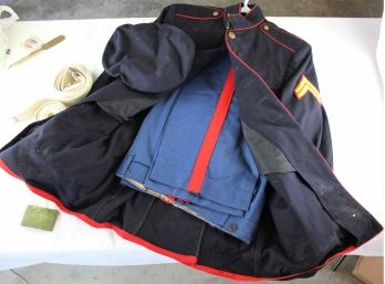 Vintage Marine Dress Blues,  Jacket, Pants, Hat 2 Belts, Brass Buckle, Hat Badge