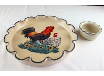 Home & Garden Party LTD, Serving Platter And Dish 12', Rooster & Chicken