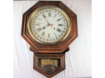 Regulator Wall Clock, 24' Tall With Key, Kept Good Time When Removed From Wall.