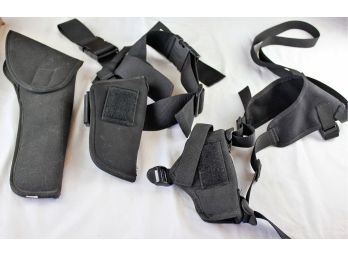 3 Gun Holsters- Various Sizes- 1 Shoulder Strap, 1 Waist Belt