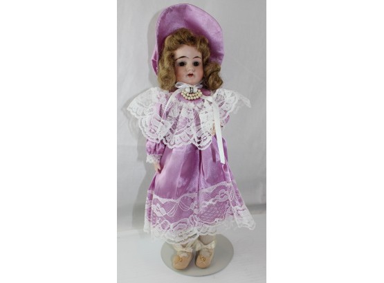 13' Alma Bisque Doll, 13/0 Germany, Kid Leather Body, Open Inset Eyes, Open Mouth W/teeth, Kid Leather Body.