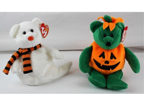 2 Beanie Babies - Oliver - Ghost - Oct 21, 2002 And Tricky - Pumpkin - Nov 15, 2002 - With Tags