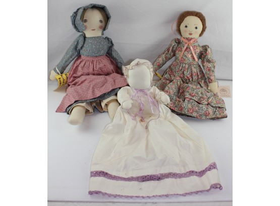 3 Soft Body Dolls, Appear To Be Handmade, 2 Sister Moon With Painted Faces
