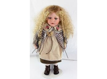 Duck House Heirloom Doll - Blond Hair - Bisque Arms, Head And Legs - Soft Body On Stand