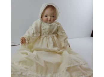 Soft Body Doll, Porcelain Head & Hands, Crocheted Diaper & Booties, Made In Germany/ Grace Putnam 16'