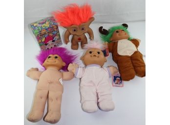 4 Troll Dolls & 1 Troll House Tin, 3-12' Soft Cloth Trolls Kidz, 1-8'  Hard Body Ace Troll