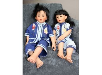 2  Annette Himstedt Asian Dolls, Beautiful Life-like, Boy-Makimura, Girl-Pippe? Look Like Real Kids.
