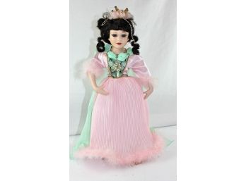 Lovely Bisque Lady In Mint And Pink Dress. 16', No Markings
