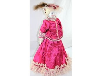 18' China Doll In Magenta Dress W/corset And Parasol, China Head, Arms And Legs, Soft Body