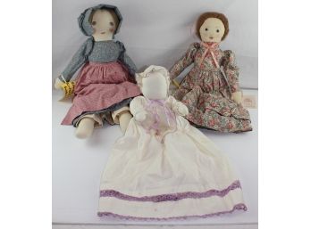 3 Soft Body Dolls, Appear To Be Handmade, 2 Sister Moon With Painted Faces