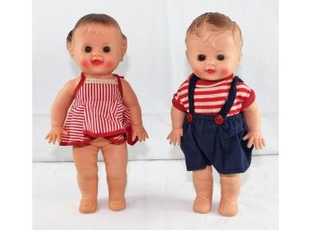 2 Little Kid Dolls With Squeakers That Work, Soft Rubber,  To-L-Del  The Sun Rubber Co