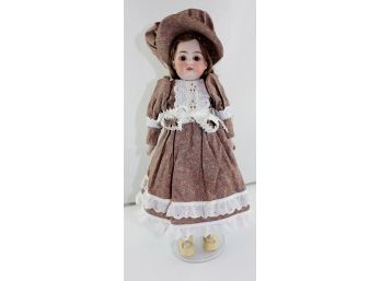15' Bisque Doll 3/148, Open-close Eyes, Open Mouth With Teeth, Kid Leather Body