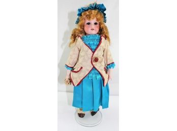 Red Headed Bisque Doll In Bright Teal Dress.  Germany 370/710?    15' With Bisque Head And Hands