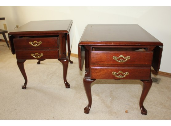 2 Thomasville End Tables With Drop Leaves, 1 Deep Drawer