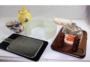 Teapot, Miscellaneous Pottery And Glassware, Cutting Board And Cheese Board
