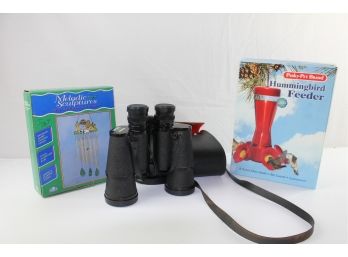Outdoor Grouping - Binoculars, Wind-chimes And Hummingbird Feeder