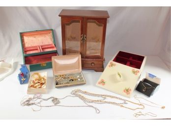 3 Jewelry Boxes, Assortment Of Jewelry, Many Avon