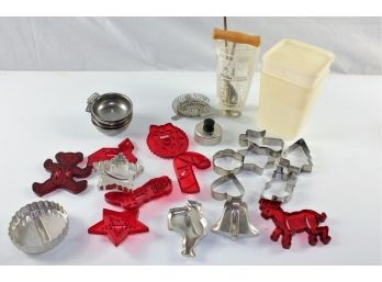 Misc Plastic & Metal Cookie Cutters, Corkscrew, Drink Mixing Glass