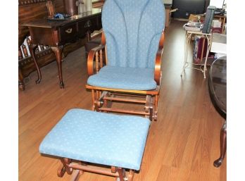 Blue Fabric Glider With Stool (needs A Little Work)