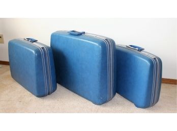 3 Blue Samsonite Suitcases