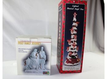 Holy Family, Lighted Musical Angel Tree In Boxes