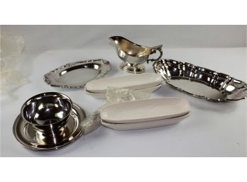 Corn Cob Holders And Stickers, Miscellaneous Possibly Silver Plated Serving Dishes