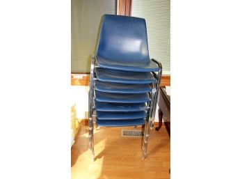 7 Stackable, Blue, Plastic Chairs