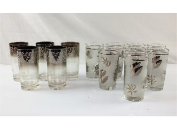 8 Vintage Leaf Print Glasses, 5 Smoke Rimmed Glasses