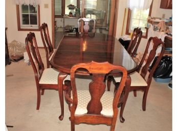Kincaid Dining Room Table And 6 Chairs With Pad. Solid Cherry-wood, Extends To 7 Feet With Two Leaves
