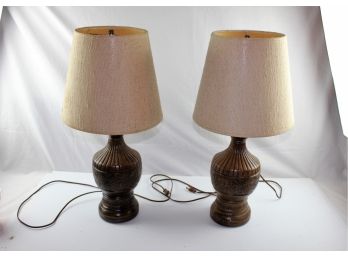 2 Wooden Brown Lamps, 2 Ft. Tall