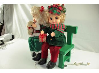 Christmas Kids On Bench- Lighted