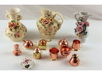 Copper Set & 3 Floral Vases