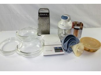Misc Pyrex, Cheese Grater, Electronic Scale, Sm Food Processor, Tooth Picks