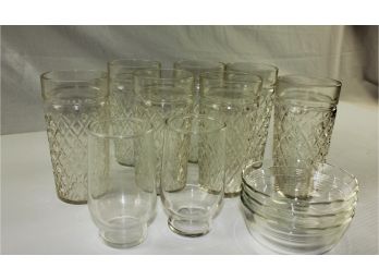 Multiple Drinking Glasses, 3 Pyrex Dishes