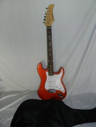CRESCENT STRAT STYLE ELECTRIC GUITAR RED WITH SOFT CASE VERY CLEAN