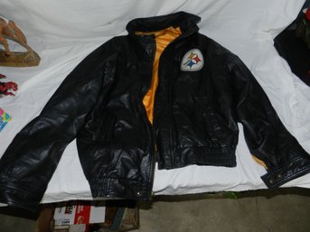 PITTSBURG STEELERS BLACK LEATHER JACKET SIZE XL VERY NICE!