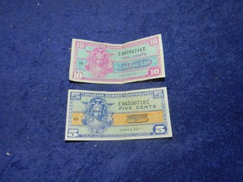 VINTAGE MILITARY PAYMENT CERTIFICATES 5 CENTS 10 CENTS PAPER MONEY