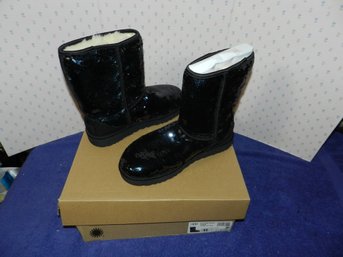 PAIR OF SEQUIN BLACK UGG BOOTS IN BOX SIZE 10
