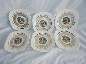 SET OF 6 HARKER POTTERY 22K GOLD PLATES COLONIAL AMERICA