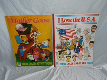 PAIR OF GIANT SIZED COLORING BOOKS MOTHER GOOSE USA 1970S