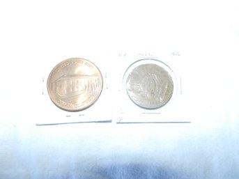 2 COINS 1956 MEXICO 50 CENTAVOS DENVER MINT COMMERORATIVE COIN