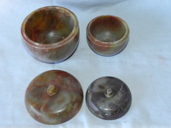 PAIR OF MATCHING APPLE SHAPED MARBLE TRINKET CONTAINERS