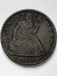 CIVIL WAR 1861 SEATED SILVER LIBERTY HALF DOLLAR