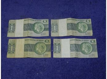 Lot Of 4 Vintage Brazil 1 Cruzeiro Bills 1960s?