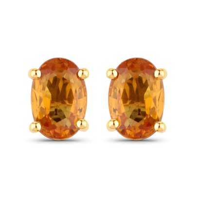 1.10 Carat Genuine Orange Sapphire 14K Yellow Gold Earrings
