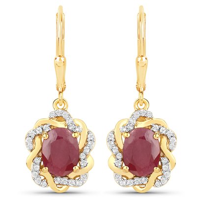 3.46 Carat Genuine Ruby And White Topaz .925 Sterling Silver Earrings